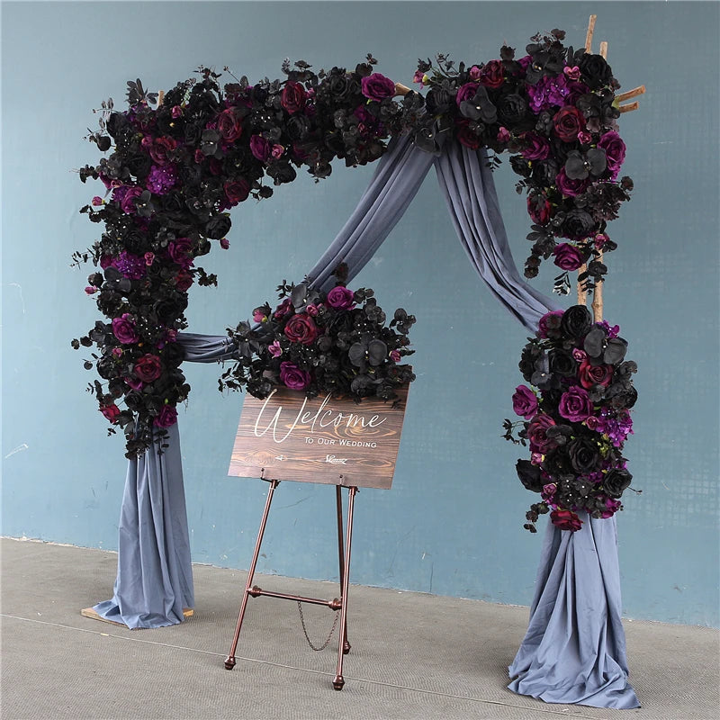 Wedding Flower Arrangement Black Rose Flower Row Dark Purple Wedding Background Decoration