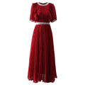 Spring Summer Women's Pleated Dress Flare Sleeved Beading Flounced Edge Dresses