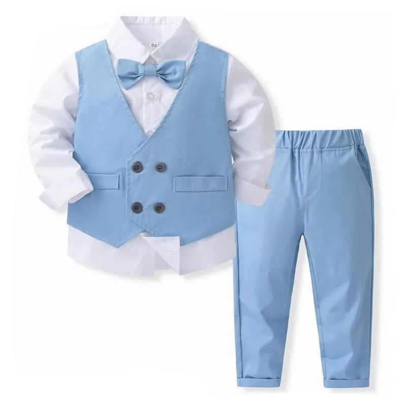 Autumn Baby Boy Clothing Set Blue Gentlemen Soild Long Sleeve TShirt+Pants Wedding New Year Kids Boy Outfits For 1-5Y Boy Suit