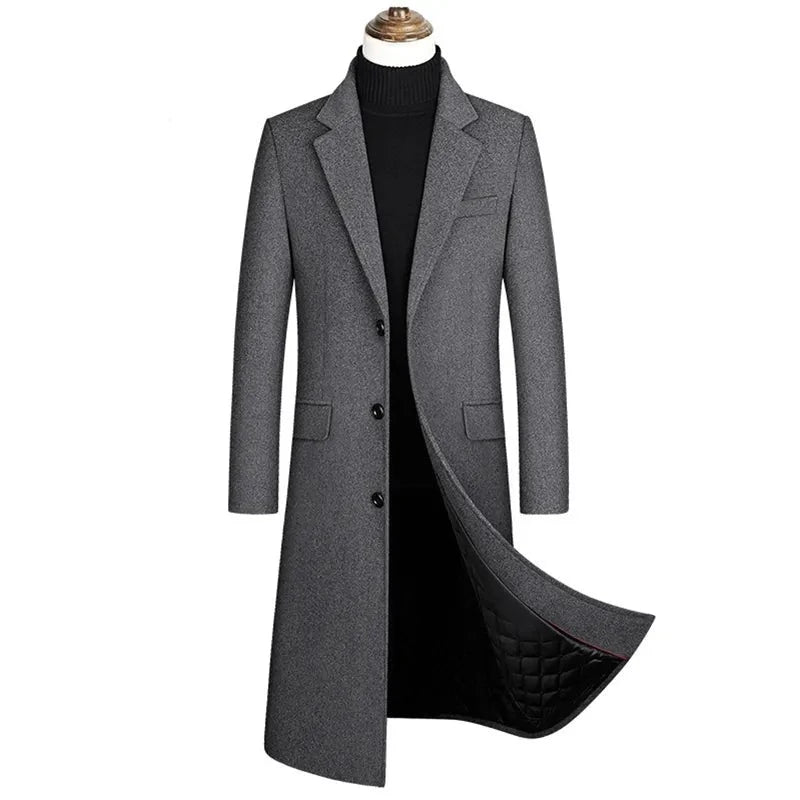 Autumn and Winter Boutique Woolen Classic Thick Warm Men's Extra Long Wool Trench Coat Male Jacket