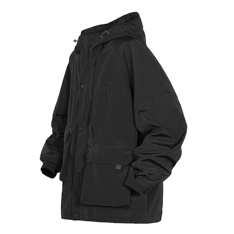 Men Jacket Windbreaker Autumn Hip Hop Multiple Pockets Tactical Coats Loose Cargo Jackets