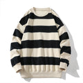 Spring Fall Striped Sweatshirt Contrast Color Patchwork O-neck Loose Casual Pullovers