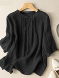 Spring 3/4 Sleeve Women Blouse O-Neck Solid Chemise Femme Cotton Tops Bohemian Casual Holiday Blouses