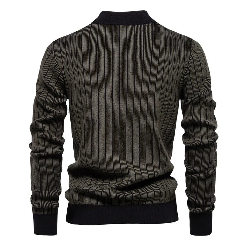 Autumn Winter Men Pullover Knit Sweaters Turtlenecks Slim Striped Casual Pullovers Outwear