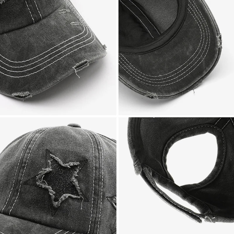 Baseball Cap Women Denim Adjustable Retro Star Design Hat Spring Ladies