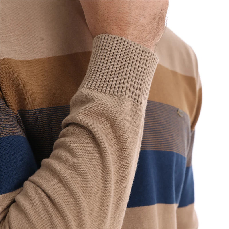 Autumn Winter Men's Zipper Sweater Pullover Striped