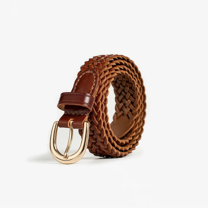 Woven Belts Women Ladies Genuine Leather Buckle Ladies Gifts Accessories