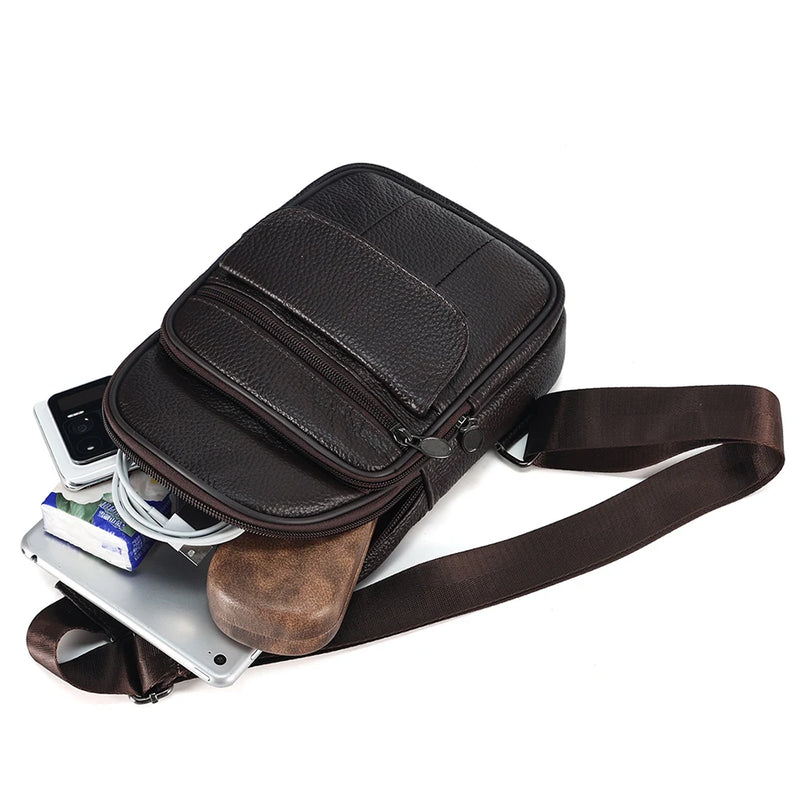 Men Leather Casual Crossbody Bag Trendy Shoulder Bag for Male Chest Pack Travel Sling Bags