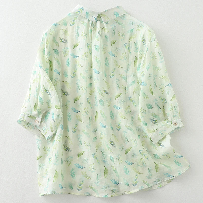 Thin Light Soft Cotton Blend Floral Prairie Chic Loose Summer Blouse shirts Women Casual Blouse