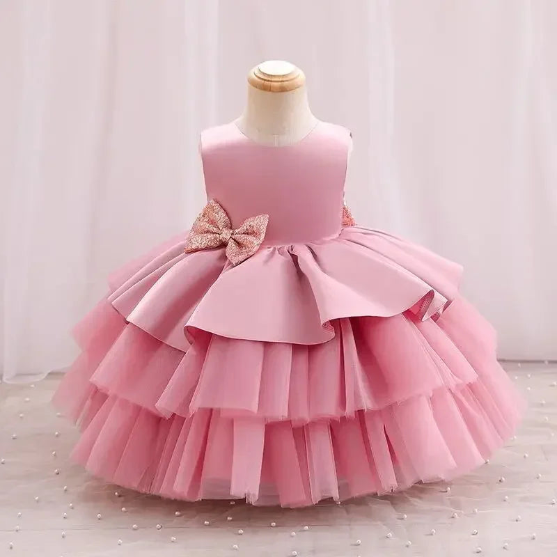 Toddler Baby Girls Big Bow Dress Princess Baptisms Dress for Girl Dress Baby Gown