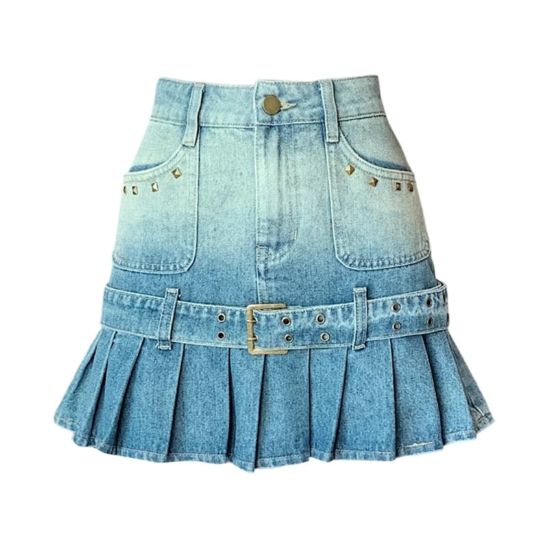 Women's Blue Gradient Denim Skirt  Retro Denim Skirt Clothing