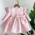 Children's Pink Princess Evening Gown kids Bow Pearls Design Wedding Birthday Baptism Party Dress