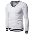 Mens Warm Clothing Contrast Color Striped Hem V Neck Pullover Casual Winter Autumn Sweatshirt Long Sleeve Slim Fit T-shirt