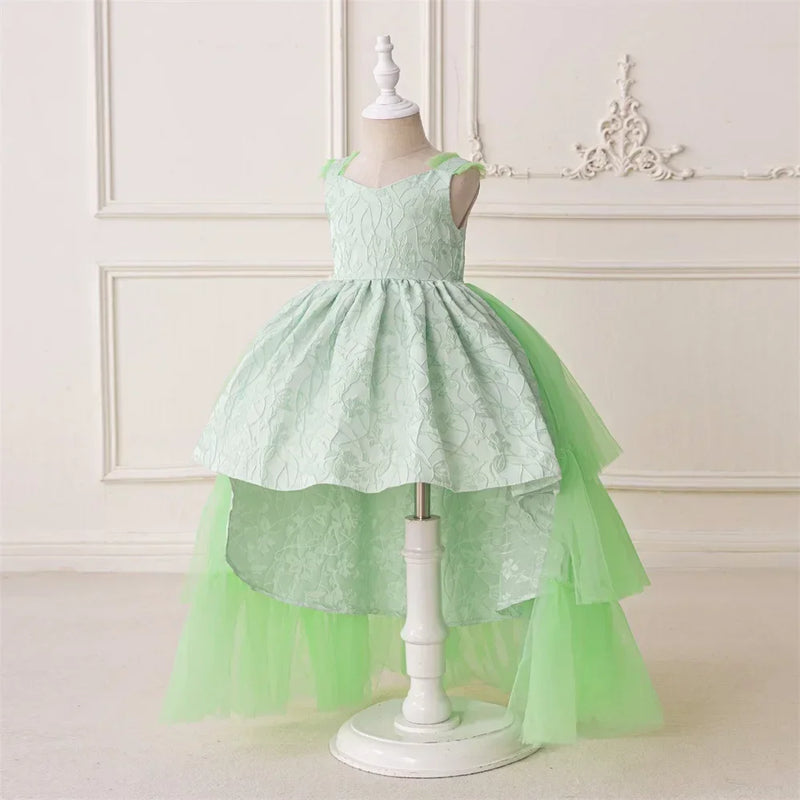 Elegant Flower Girl Dress For Wedding With Bow Child First Birthday Party Gown