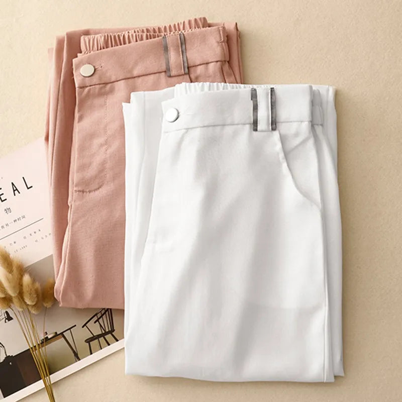 Women Casual Trousers Summer Simple Basics High Waist Female Straight Pants