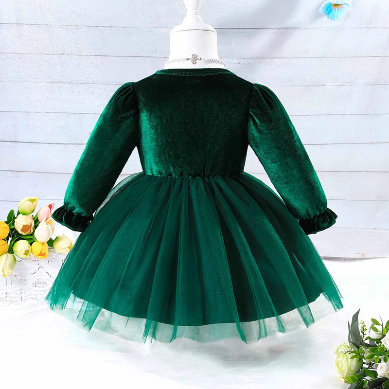 Kids Baby Girls Christmas Party Dress Flower Ruffled Mesh Dresses