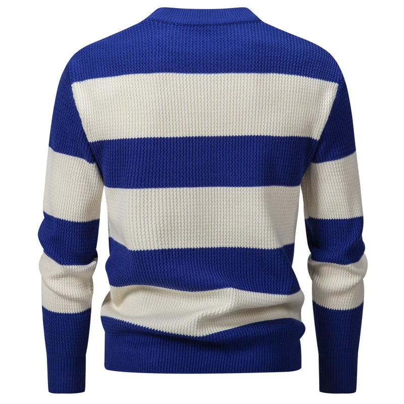 Men Thick Stripe Pullover Sweaters Quality Winter Warm Round Neck Sweaters