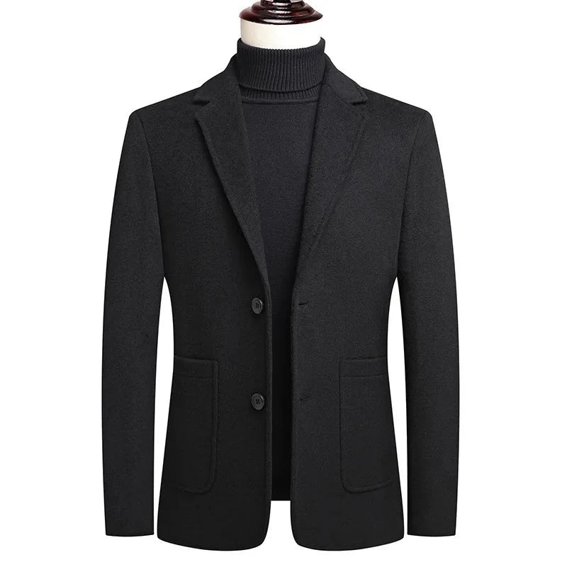 Spring and Autumn Men Blazer Jacket Middle Aged Business Casual  Double Breasted Men Solid Wool Suits Coats