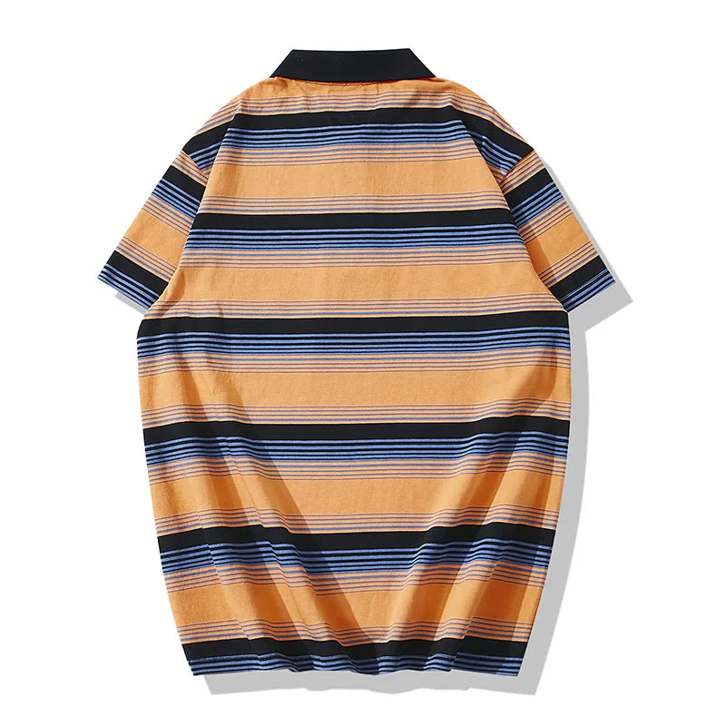 Lapel Thick Striped T-shirt Short-sleeved POLO Shirt Outdoor Camp