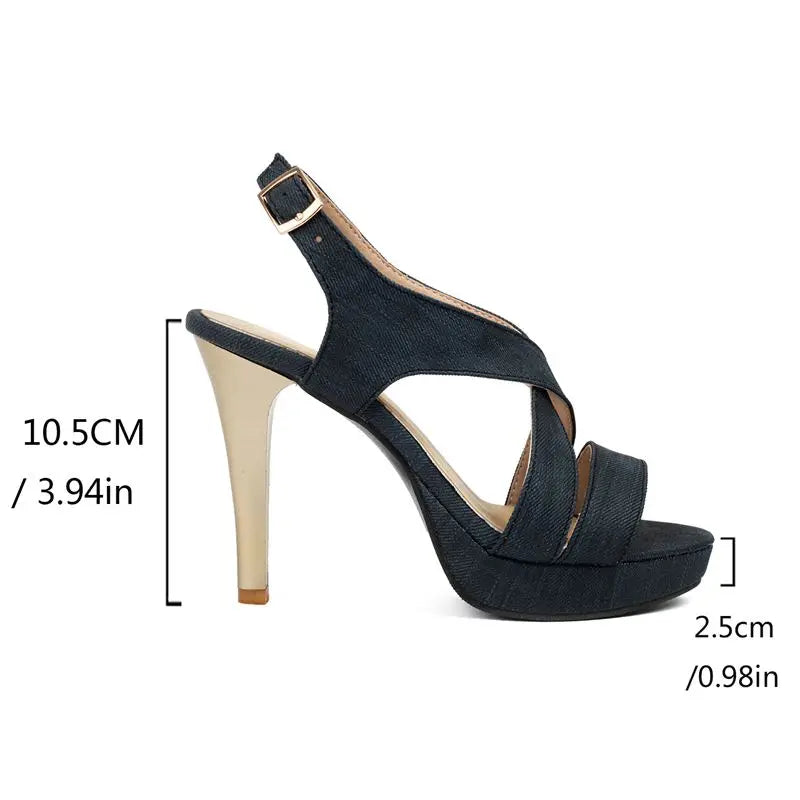 Summer Female Sandals Open Toe Crossover Buckle Strap Stiletto Platform Shoes