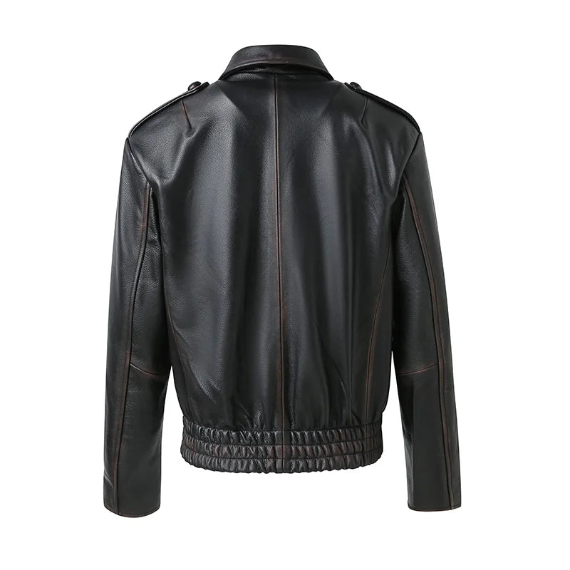 Genuine Leather Moto Jacket Coat Lady Biker Bomber Jacket