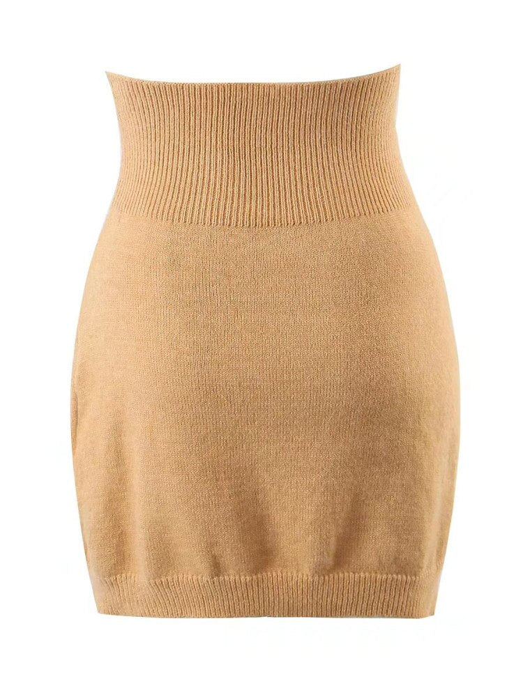 Sweet Women Khaki Sexy Button Knitted Skirt Summer Ladies Spice Female Slim Solid Skirt Bottoms