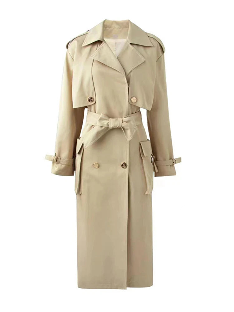 Winter Designer Women's Elegant Double Breasted Belted Trench OverCoat