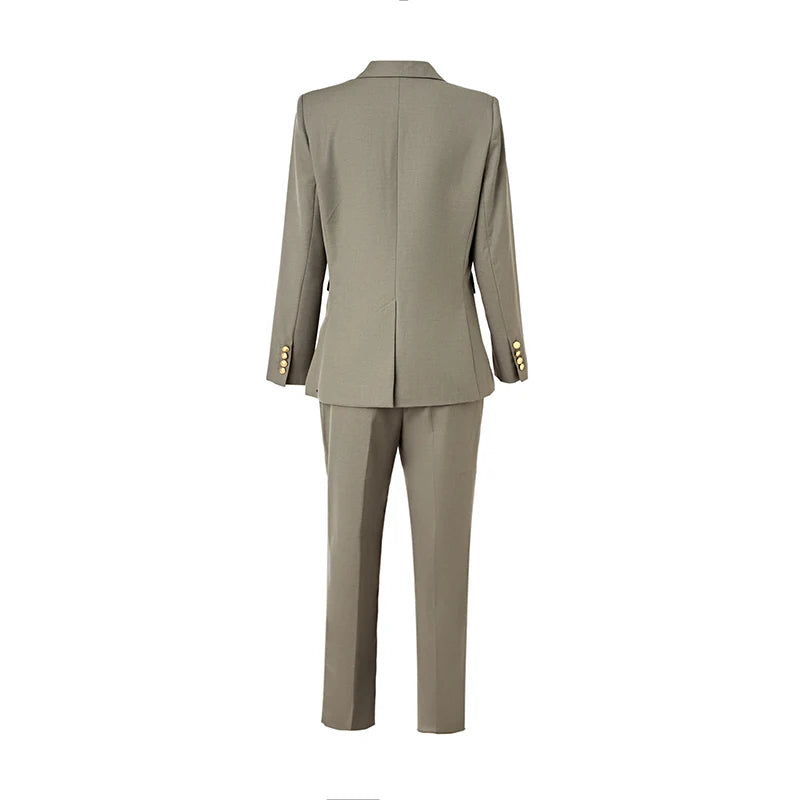 Office Lady Workwear Slim Blazer Suits Lining Pencil Pants Two Pieces Sets