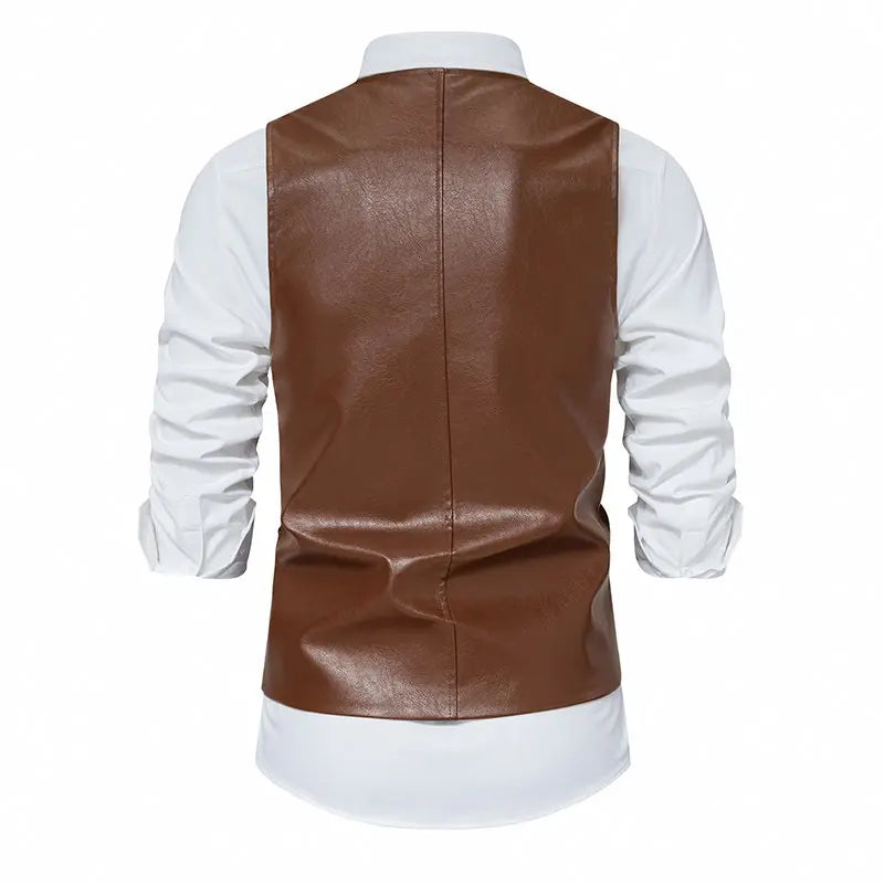 Leather Vest Motorcycle Men Vintage Single Breasted Western Cowboy Waistcoat Sleeveless Jackets Vest