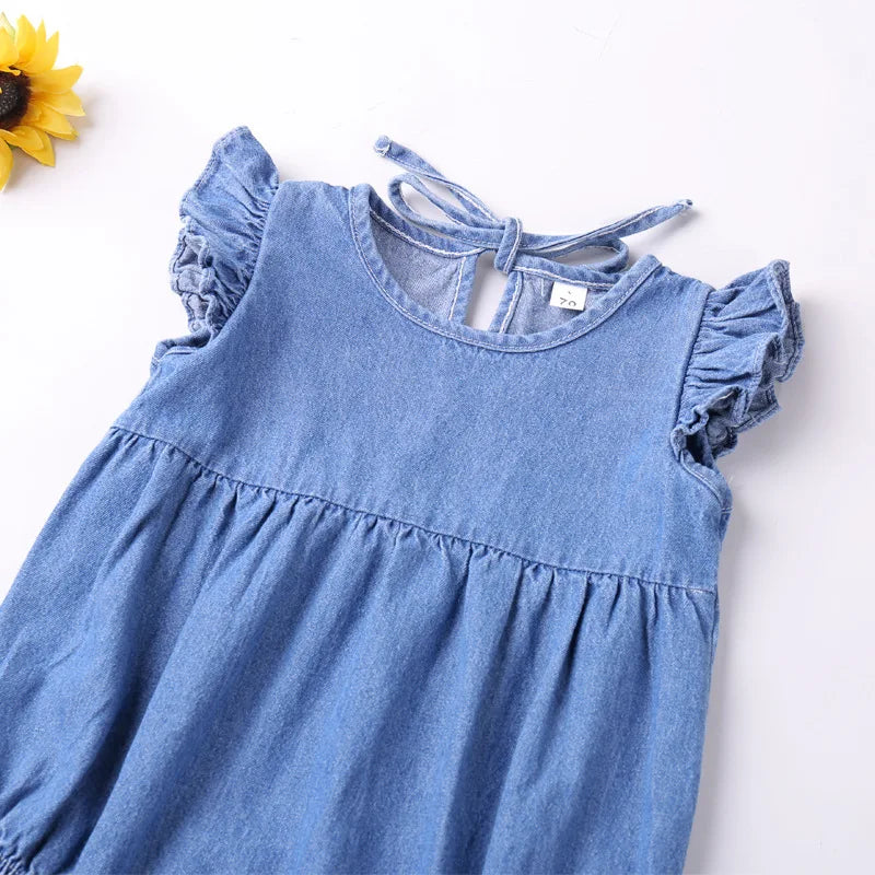 Baby Girls Rompers Toddler Ruffles Romper Cotton Denim Fly Sleeveless Summer