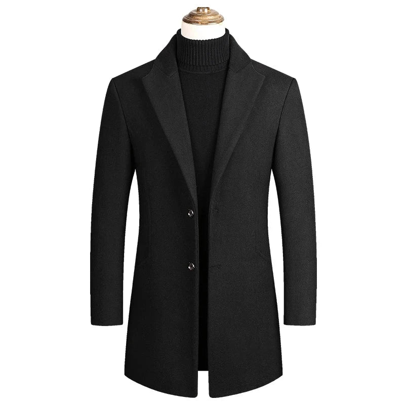 Autumn and Winter Slim Solid Wool Coat Men Windbreaker Formal Work Coat Thickened Warm Jacket