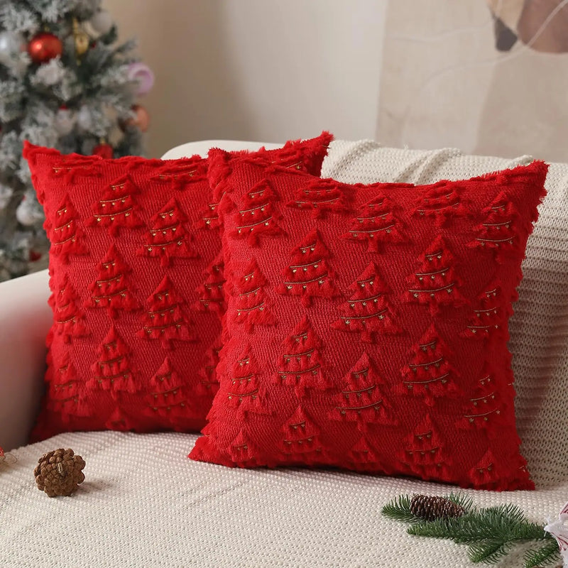 Red Christmas Decorative Pillow Covers Soft Plush Throw Pillows Pillowcases for Couch Sofa Holiday