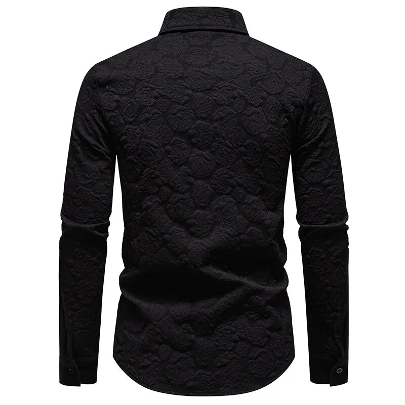 Embossed Fabric Design Men's Shirt Spring Casual Solid Shirts