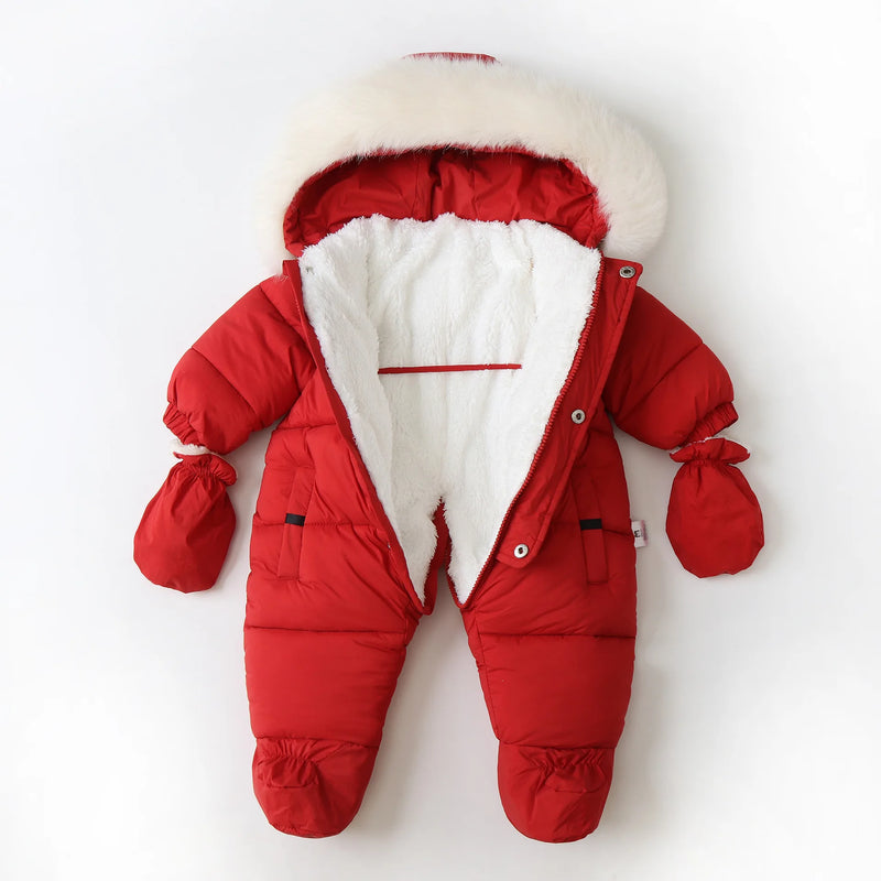 Baby Boys Girls Winter Coat Romper Hooded fur Outwear Toddler Jumpsuit Outwear Jacket