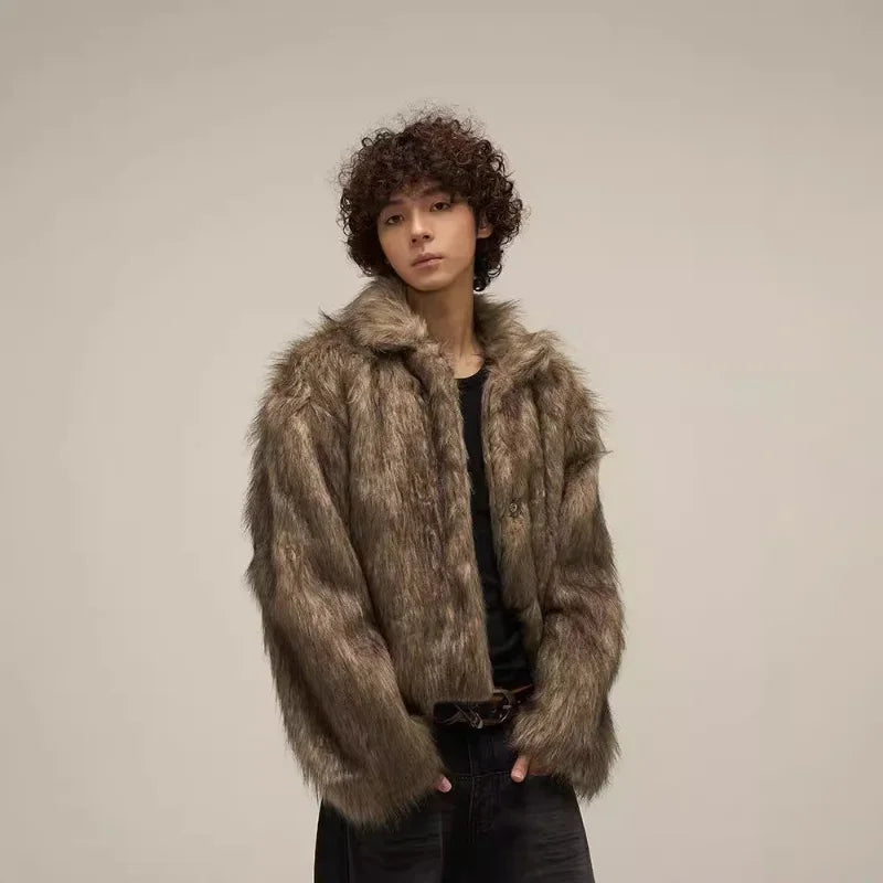 Winter Short Thick Warm Soft Faux Fur Coat Men Fluffy Jackets