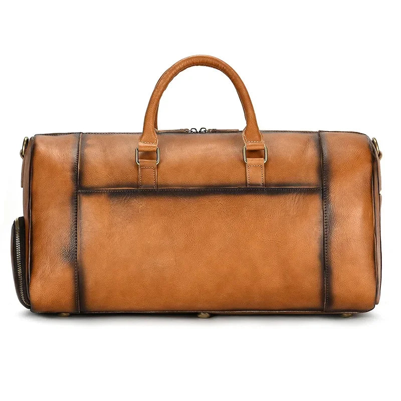 Leather travel bag for men's retro leather fitness bag leather handbag with shoe compartment luggage bag