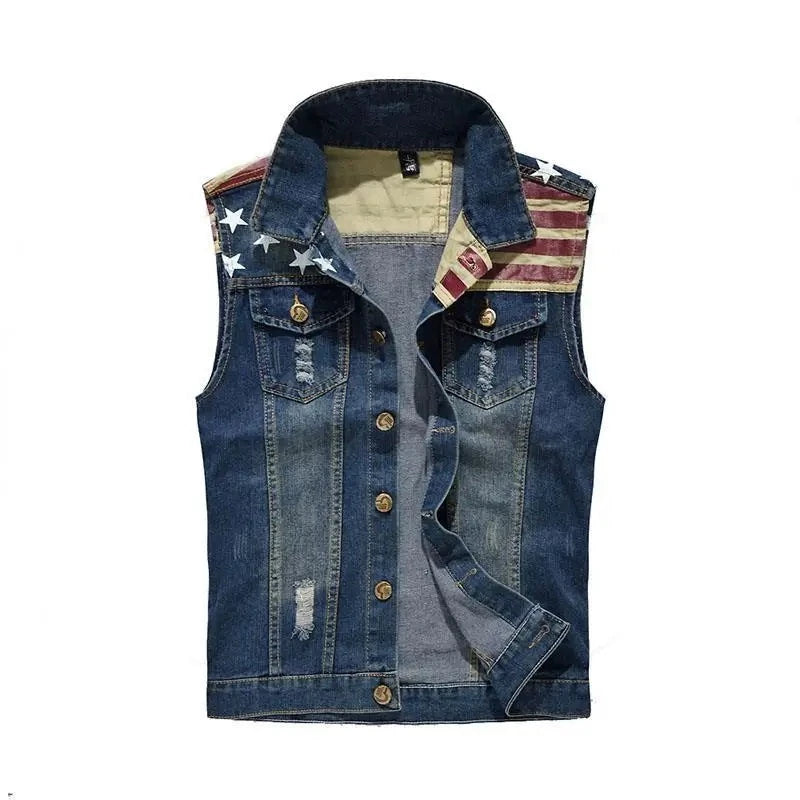 Men's Denim Vest Male Sleeveless Jacket Coat Retro Streetwear Casual Vest Men Waistcoat