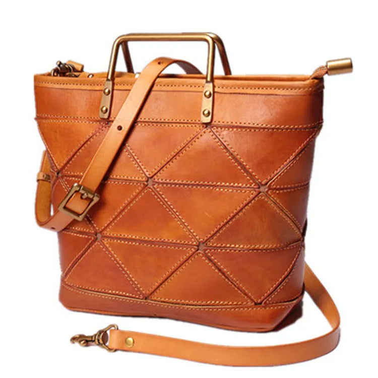 Women Handbags Female Genuine Leather Shoulder Diagonal Bag Lady Splicing Rhombic Messenger Bags