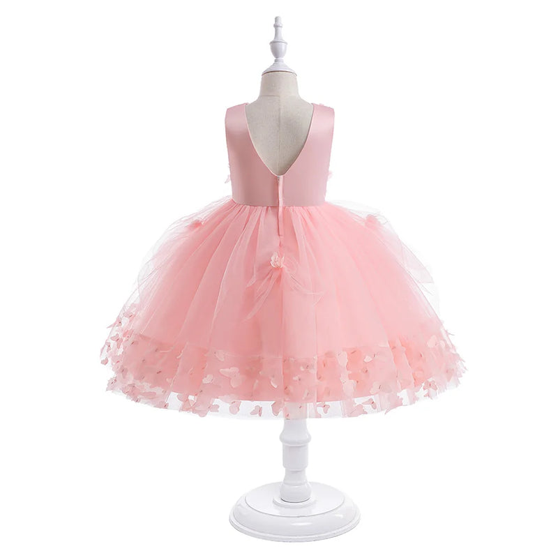 Flower Girl Wedding Dress Kids Pink Birthday Party Princess Clothes Baby Evening Gala Costume Summer Tutu Gown Formal