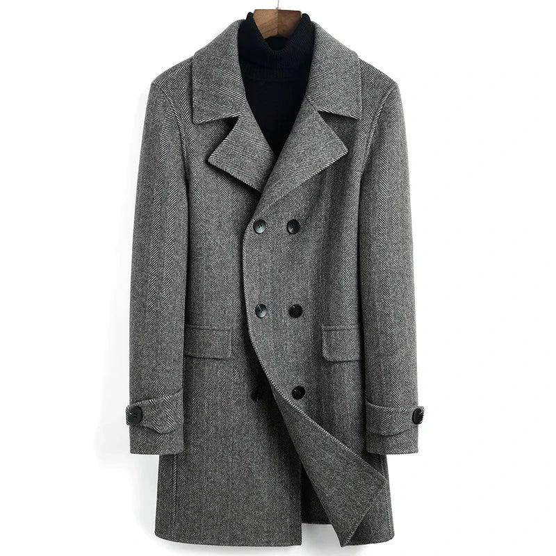 Wool Coat Long Jacket Men Spring Autumn Double Breasted Men Coats and Jackets