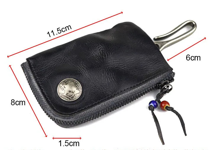 Unisex Retro Real Leather Key Bag Zipper Key Card Bag Door Car Key Holder Organizer Pouch