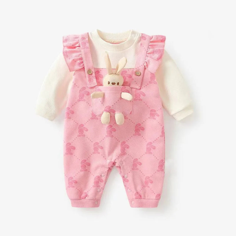 Newborn Baby Clothes Infant Girls Rompers Print Outfits Spring Autumn Jumpsuits with Rabbit