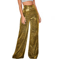 Sparkling Women Pants Shiny Solid High Waist Spring Temperament Loose Straight Wide Leg Trousers Female Clothes