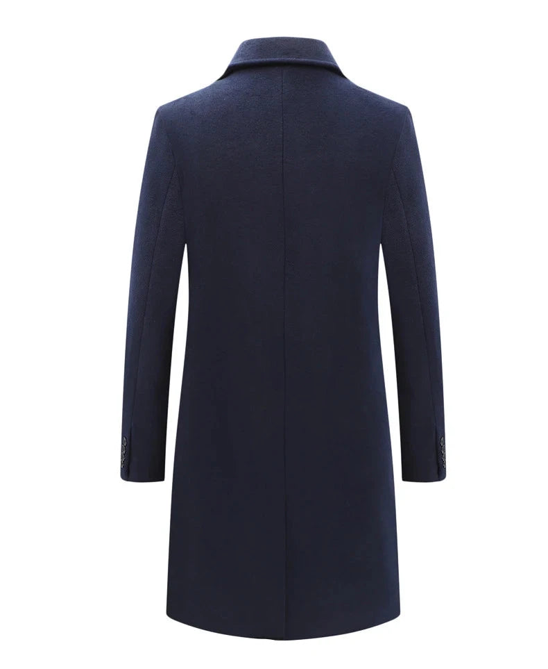 Men Classic Notched Collar Trench Coats Autumn Winter Wool Blend Casual Thicken Warm