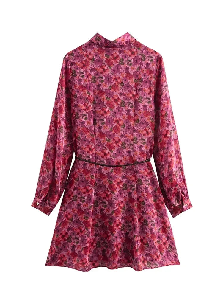 Women Midi Dresses Flower Shirt Dress With Belt Mini Dresses For Women