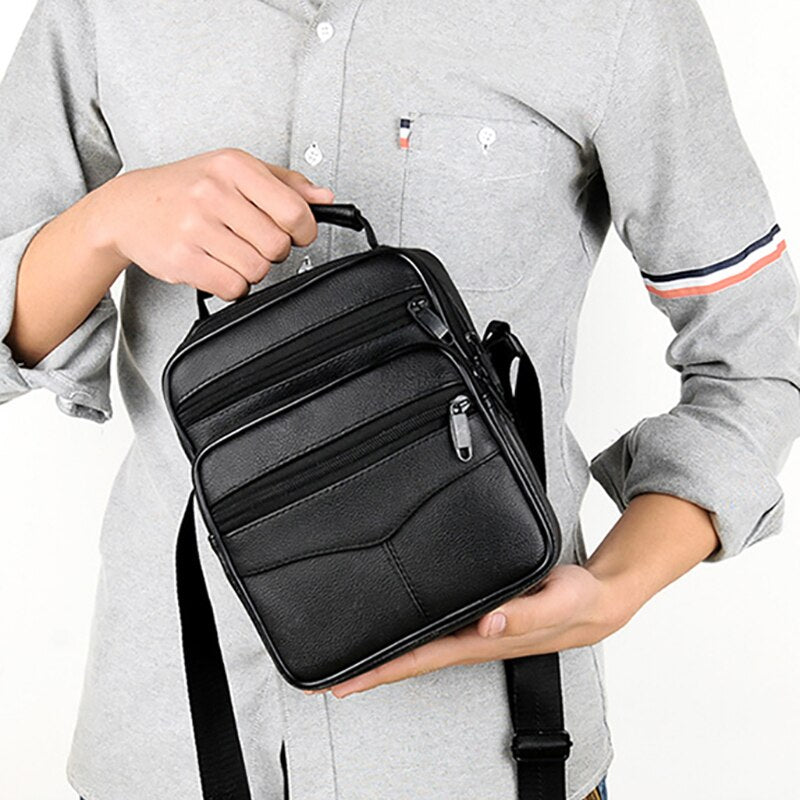 Male Black Crossbody Bag Luxury Leather Waterproof Handbag Businessmen Multifunctional Large Capacity Shoulder Bags