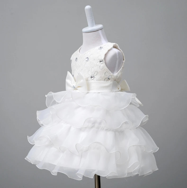 Toddler Baby Girls Baptism Dress Sleeveless Cute Newborn Infant Birthday Gowns Flower Girls White Dress