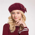 Wool Bow Berets For Women Ladies Autumn Winter Elegant French Artist Hat