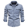 Spring and Autumn New Men Denim Shirt Casual Cotton Jacket Men Lapel Single-breasted Multi-pocket Long-sleeved Shirt