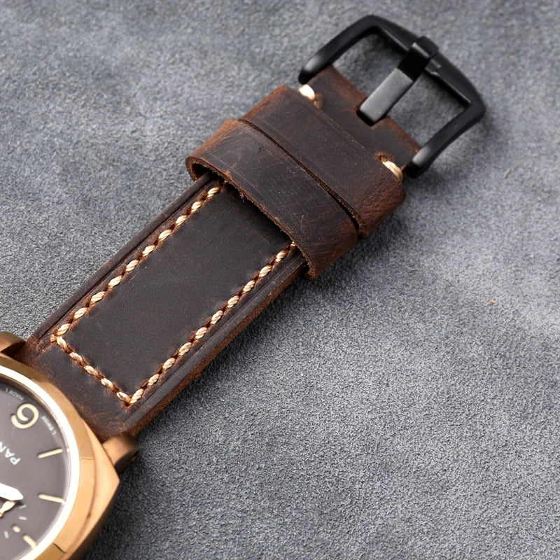 Hand-Stitched Leather Watchband Men's Military Watch Top Layer